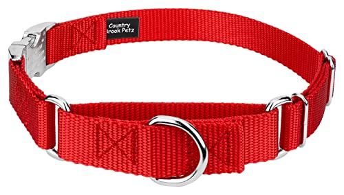 Country Brook Petz - Martingale Dog Collar - Heavy Duty Nylon Adjustable Martingale Dog Collar with Premium Buckle for Small Medium Large Breeds (5/8 Inch, Extra Small, Bright Red) - color: Bright Red, size: Extra Small (Pack of 1)