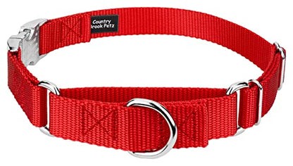 Country Brook Petz - Martingale Dog Collar - Heavy Duty Nylon Adjustable Martingale Dog Collar with Premium Buckle for Small Medium Large Breeds (5/8 Inch, Extra Small, Bright Red) - color: Bright Red, size: Extra Small (Pack of 1)