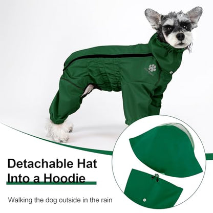 PINA Lightweight Dog Jacket with Hood and Leash Hole, Waterproof Dog Raincoat, Full Wrap Design with Reflective Strap and Pocket for Wet Weather Protection - color: Green, size: XXL(chest:23.6in)