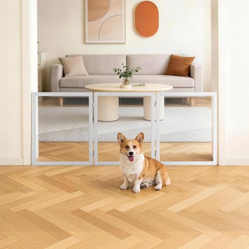 VINGLI Clear Acrylic Freestanding Dog Gate, Transparent Pet Fence with Solid Hardwood and Plastic Board, Pet Gates for Christmas Tree Stairs and Doorways (3 Panels) - size: 3 Panels