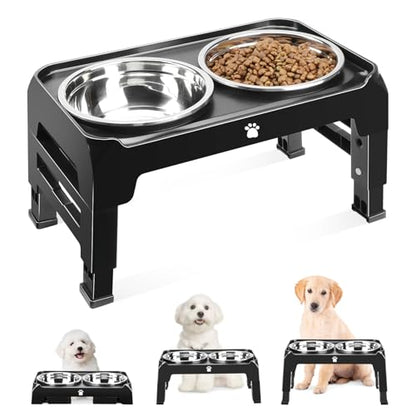Elevated Dog Bowls 3 Height Adjustable Raised Bowl Stand with 25oz Stainless Steel Dog Food Bowls Anti-Slip for Small Dogs Adjusts to 7.5", 6", 2.75", Black - color: Black, size: Small dogs