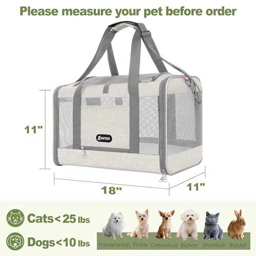 GAPZER Cat Carrier American Airline Approved 18x11x11, Top Opening Sturdy Soft Pet Carrying Bag See Through, Mini Dog Hard Bottom Crate Kennel Case, 4-Side-Ventilation Mesh Cage Toy Poodle Biege - color: Beige