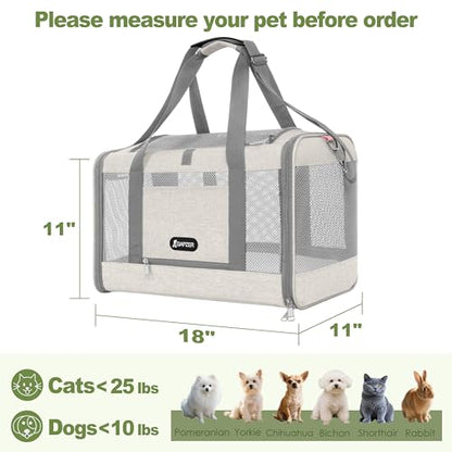 GAPZER Cat Carrier American Airline Approved 18x11x11, Top Opening Sturdy Soft Pet Carrying Bag See Through, Mini Dog Hard Bottom Crate Kennel Case, 4-Side-Ventilation Mesh Cage Toy Poodle Biege - color: Beige