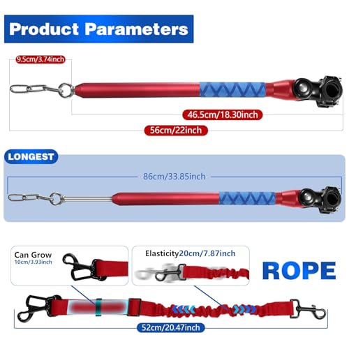 Bicycle Dog Leash for Riding, Hands Free 150° Rotating Built-in Shock Absorber Bike Retractable Leashes for Cycling, Elastic Nylon Adjusted Car Holder Seat Belt Rope (Red) - color: Red