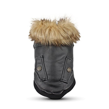 LESYPET Dog Leather Jacket for Small Dogs, Waterproof Dog Winter Jacket Puppy Coat with Fleece Lined, Ultra Warm Fur Collar Doggie Coat, Black M - color: Black, size: Medium