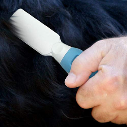 Pets First Professional Pet Mat Remover - Dematting Tool for Grooming Cats & Dogs - Removes Matted Fur, Tangles, Knots, Loose Hair & Dirt - Stainless Steel, Gentle Teeth, Soft Comfort Grip Handle,Blue