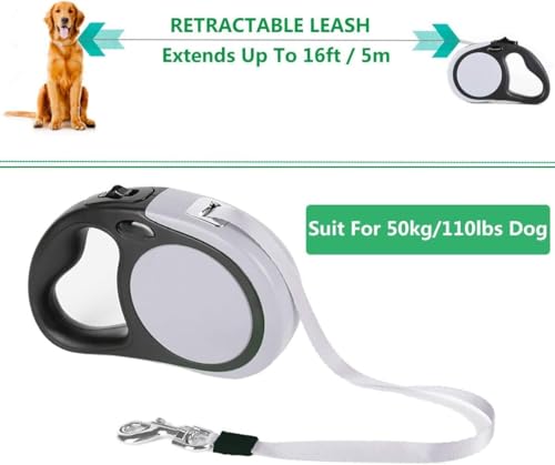 Dual Retractable Dog Leash for 2 Large Dogs (Up to 110 Lbs Each) - 18.5 FT Extendable Double Headed Pet Leash with Poop Bags, Non Slip Grip - One Button Break & Lock, 360 Tangle-Free (Gray, Large) - color: Gray, size: Large