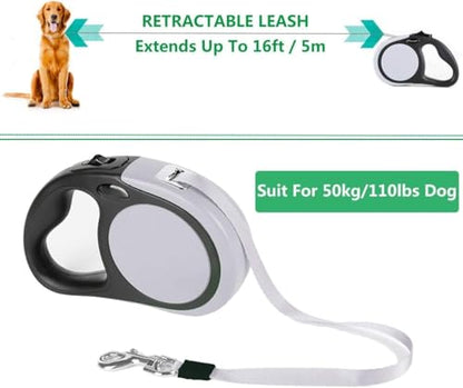 Dual Retractable Dog Leash for 2 Large Dogs (Up to 110 Lbs Each) - 18.5 FT Extendable Double Headed Pet Leash with Poop Bags, Non Slip Grip - One Button Break & Lock, 360 Tangle-Free (Gray, Large) - color: Gray, size: Large