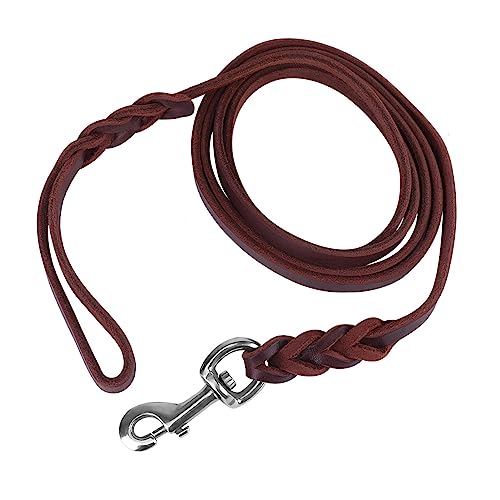 SUNGOOYUE Dog Lead Leash Leather Training Safety Rope 1.6m Padded Handle Lobster Clasp for Walking Running Hiking Medium Dogs (The Material Length is 2 Meters and the net Length) - size: The material length is 2 meters and the net length