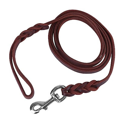SUNGOOYUE Dog Lead Leash Leather Training Safety Rope 1.6m Padded Handle Lobster Clasp for Walking Running Hiking Medium Dogs (The Material Length is 2 Meters and the net Length) - size: The material length is 2 meters and the net length