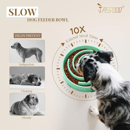 JASGOOD Slow Feeder Dogs Bowl for Medium Dogs,Anti-Gulping Pet Slower Food Feeding Bowls Stop Bloat,Preventing Choking Healthy Design Dogs Bowl, O-Pea Green - color: Mint Green