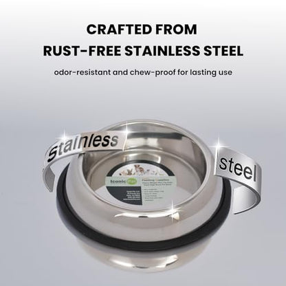 Iconic Pet 8 Cup/64 Oz Heavy Weight Non-Skid Stainless Steel High Back Pet Food/Water Bowls with Removable Anti Skid Rubber Ring - Dog/Cat Feeding Bowl in Unique Design, Dishwasher Safe - size: 8 Cup/64 oz.