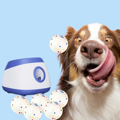 Automatic Dog Ball Thrower Launcher Interactive Toys, Auto Dog Ball Launcher for Medium to Large Dogs, Remote Control Tennis Balls Machine for Dogs, Pet Mental Stimulation Toys, with 6 Balls - color: blue