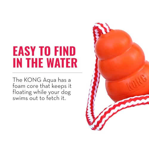 KONG Aqua Floating Fetch Toy - Dog Floating Toy for Water Retrieval, Play, Exercise & More - Natural Rubber Dog Toy with Foam Interior & Rope for Farther Throwing - Orange, for Large Dogs - size: Large (Pack of 1)