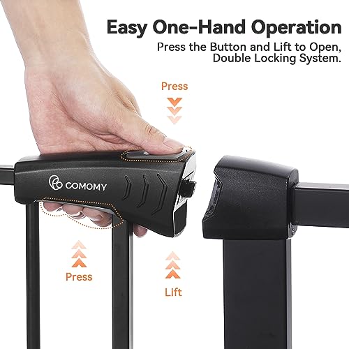 COMOMY Auto Close Pet Gate with Cat Door, 29.5"-40.5" Dog Gate for House Doorways Stairs, Pressure Mounted Easy Walk Thru Safety Gate, Includes 4 Wall Cups and 2 Extension Pieces, Black - color: Black