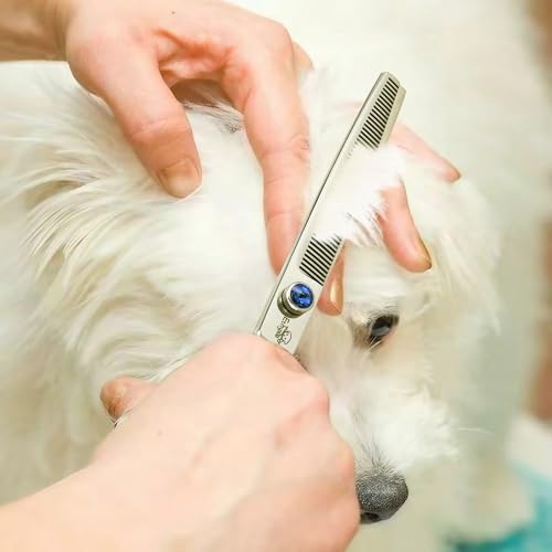 7" Thinning Shears for Dogs – 50 Teeth Thinning Scissors for Pet Grooming, Precision Blending Scissors for Dogs and Cats, 440C Stainless Steel, Texturizing Shear with Comfortable Grip - style: Blue Blender