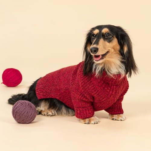 Fitwarm Knitted Turtleneck Dog Sweater, Thermal Dog Winter Clothes for Small Dogs Boy Girl, Holiday Pet Outfit, Heather Dark Red, XS - color: Burgundy Red, size: X-Small