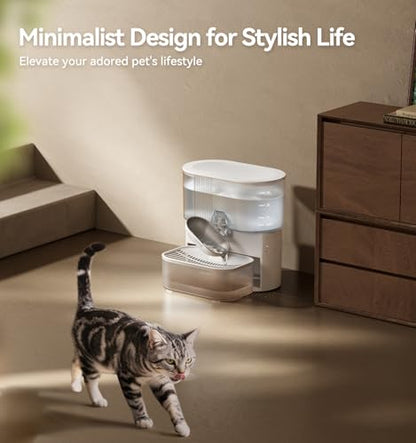 Wireless Cat Water Fountain No Filters, Wastewater Separation, FEELNEEDY Stainless Steel Bowl, 3.5L Pet Water Fountain for Cats & Dogs Dispenser, White