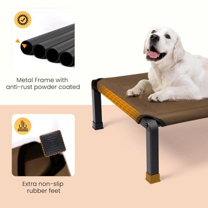 Heeyoo Elevated Dog Bed, Cooling Raised Pet Cot with Chew Proof Mesh Fabric and Steel Frame, Portable Dog Cot Bed with No-Slip Rubber Feet, 26 in - color: Brown, size: 26"L x 17"W x 7"H