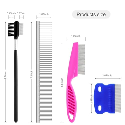 4 Pack Pets Grooming Comb Kit for Small Puppies, High Strength Teeth Pet Tear Stain, 2-in-1 with Round Teeth to Remove Knots Crust Mucus