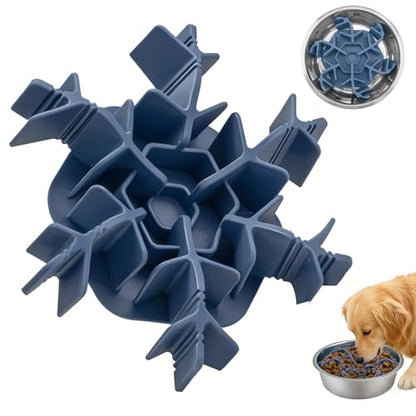 Slow Feeder Insert for Dog Bowl - Cuttable 3.0 Upgraded with Suction Cups for Large Medium Small Breed Dogs Anti-Choking Slow Feeding Food Fits Regular and Elevated Square Metal Glass Dogs Bowls Blue