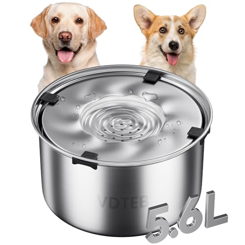Dog Water Bowl 1.5Gal Stainless Steel No Spill Water Bowl for Dogs, 5.6L Large Capacity Spill Proof Slow Drinking Dog Water Feeder with Anti-Slip for Medium Large Messy Drinkers - color: B-Silver, size: 5.6L (1.5 gal)