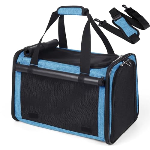 YUDODO 25 lbs Lightproof Airline Approved Cat Small Dog Carrier for Travel Bag Soft Sided Pet Puppy Carriers with Side Pockets & Reflective Mesh, Foldable Portable for Outdoor Car Large Lake Blue - color: Lake blue