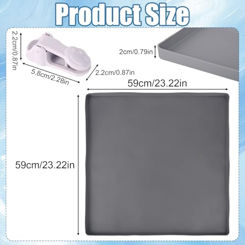 Penitue Silicone Dog Pee Pad Holder Fits Up to 24x24 Inch Pee Pads, Leak-Proof Raised Edges Puppy Potty Tray with 4 Fixing Clips Square Non-Slip Dog Pet Potty Training Mat for Floor Protection (Grey)