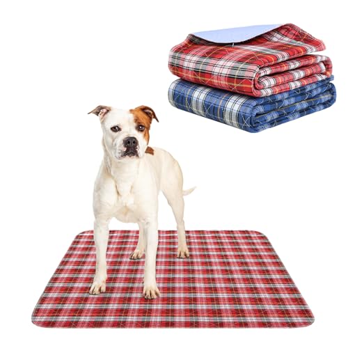 KOOLTAIL Reusable Puppy Pads, 2 Pack Washable Pee Pads for Dogs-Waterproof Non-Slip Plaid Puppy Training Pads, Absorbent Whelping Pads for Potty, Crate, Playpen, Bed, Sofa, Large Dog Mat, 31"x 36" - color: Red & Blue, size: 31*36in 2 Pack