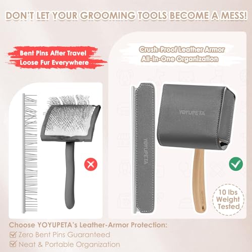 Large Slicker Brush, 2PCS Doodle Grooming Kit with Comb, Natural | With two leather protective covers; ideal for Poodles, Labradoodles; extra long pin; premium wooden handle; removes mats. - color: Natural