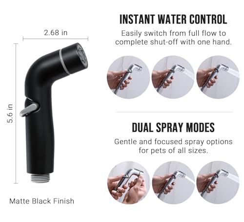 G-Promise Dog Shower Sprayer Attachment for Fast and Clean Pet Showering, Multifunctional Shower, Metal Diverter, 78 Inch Extra Long Hose, No Drill Hook, Dog Washing-Bathroom (Matte Black) - color: Matte Black, size: 78 Inch Hose