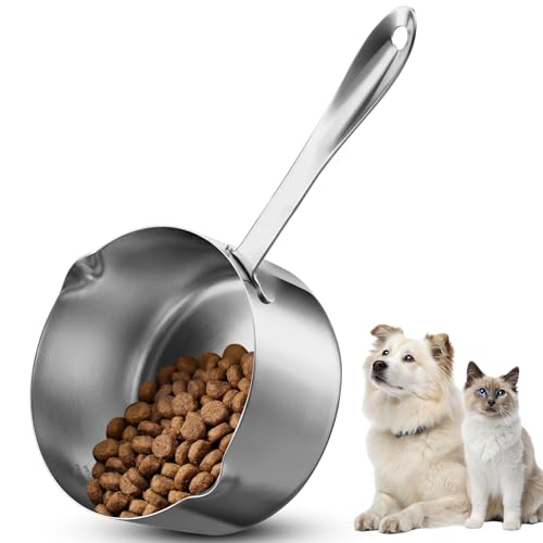 Dog Food Scoop 4 Cup Stainless Steel Measuring Cups Metal Pet Scooper with Inner Precision Scale Measurement for Wet Dry Dog Food(4 CUP) - size: 4 CUP