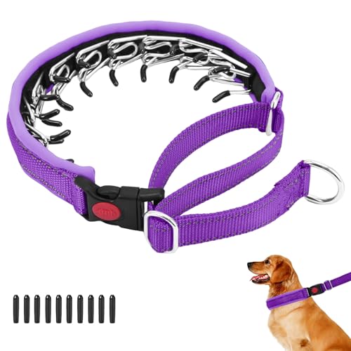 No Pull Martingale Dog Collar for Large Medium Small Dogs, Heavy Duty Nylon Reflective Adjustable Anti Pull Slip Collar with Buckle for Training Walking M Purple - color: Purple, size: M (15"-23" Neck, 1.5" Wide)