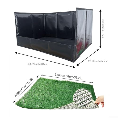 Foldable Dog Grass Pad with Tray, High Walls Pee Potty Trainer Large Medium Small Dogs, Portable Artificial Turf Mat, Control, Gray(Black L) - size: Black L