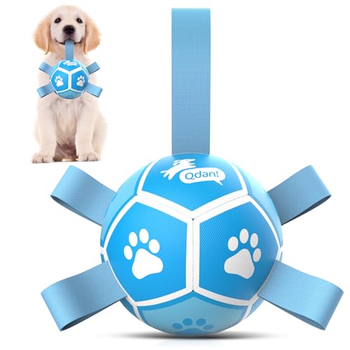 QDAN Small Dog Balls, 5 Inch Dog Soccer Ball with Straps, Outdoor Dog Toys, Pet Training Soccer for Small Medium (5 Inch) - color: White-Blue, size: Small Size 1