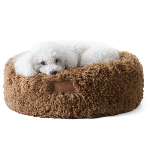 Town & Country Luxe CuddleTown Fuzzy Solid Donut Pet Bed, Soft, Cozy & Calming, Non-Slip Bottom, 100% Machine Washable, Brown, XS 19"x19"x7" Round - color: Brown, size: Extra Small 19"x19"x7" Round