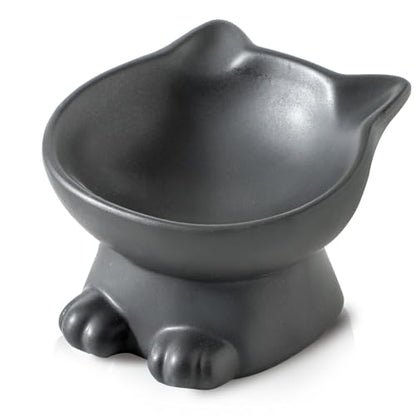 Nihow Slanted Elevated Cat Bowls: 5 Inch Ceramic Raised Cat Food Bowl for Protecting Pet's Spine - Microwave & Dishwasher Safe -Matte Black (4.5 OZ /1 PC) - color: Matte Black, size: 4.5 OZ