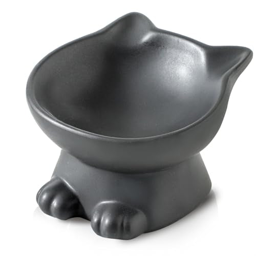 Nihow Elevated Cat Bowls,5 Inch Ceramic Raised Cat Food Bowl for Feeding | Slanted,Whisker Friendly,for Protecting Pet's Spine,Microwave & Dishwasher Safe ,Elegant Black,4.5 OZ - color: Matte Black, size: 4.5 OZ