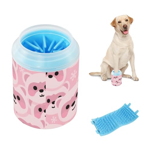 Cartoon Cute Pink Beer Portable Paw Cleaning Cup with Soft Silicone Brush Pets Bathing Brush for Dogs Cats lavadora de Patas para Perros