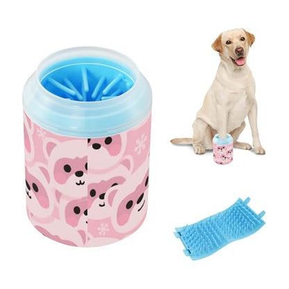 Cartoon Cute Pink Beer Portable Paw Cleaning Cup with Soft Silicone Brush Pets Bathing Brush for Dogs Cats lavadora de Patas para Perros
