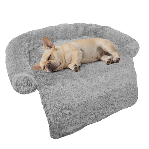 GGIB Calming Dog Bed Fluffy Plush Dog Mat for Furniture Protector with Removable Washable Cover for Large Medium Small Dogs and Cats (Small,Grey) - color: Grey, size: 35.0"L x 31.0"W x 5.0"Th