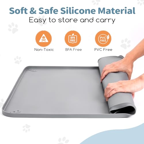 Pee Pad Holder, Silicone Dog Puppy Pad Tray for DogTraining Pads Non-Slip Leak-Proof High Edge Mat, Dog Potty Tray for Home Floor Protection- Grey 25" x 36" - size: 36"L x 25"W