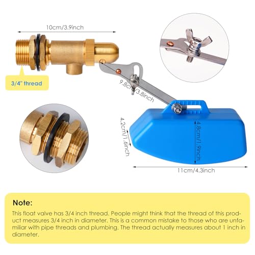 Brass Float Valve 3/4 Inch, Livestock Water Tank Float Valve Switch Brass Float Ball Valve Shut Off Pool Auto Fill Valve for Automatic Waterer - style: 3/4" Blue