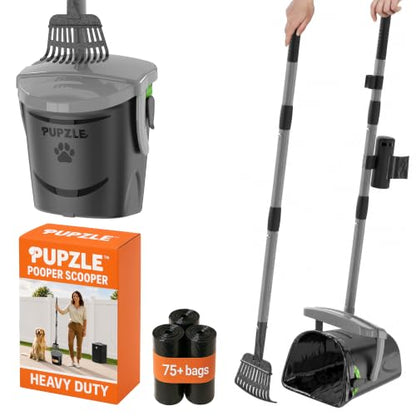 Pupzle Dog Pooper Scooper with Bag Attachment, 40" Long Handle Pooper Scooper for Large Dogs, Dog Poop Scoop for Yard, Large Capacity Swivel Bin and Rake, Lavender Scented Bags (Grey) - color: Grey