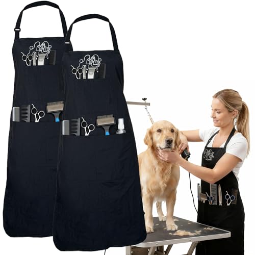 Gliitatu 2 Pack Dog Grooming Apron Smock Waterproof Apron for Dog Groomer Hair Stylist Apron Barber Apron for Salon - color: 2 Pack