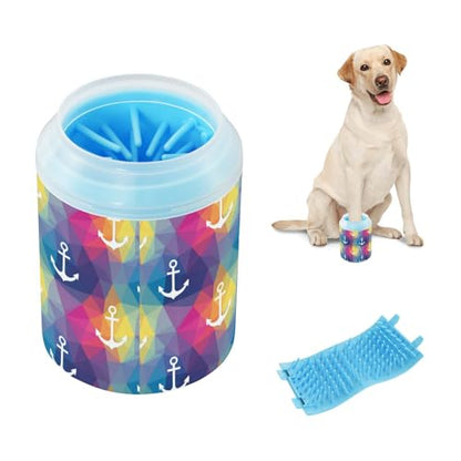 Gray Yellow Print Dog Paw Cleaner Cup with Soft Silicone Brush, Small Lightweight Portable Muddy Paw Washer for Dogs, Easy to Use Pet Foot Cleaner