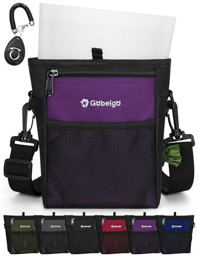 Gobeigo Dog Treat Pouch, Magnetic Closure & Sealable Silicone Bag Insert, 4-Cup Capacity – Belt Clip/Waist Belt/Crossbody Wear, Clicker Included – Great for Pet Training & Walking (Purple) - color: Purple