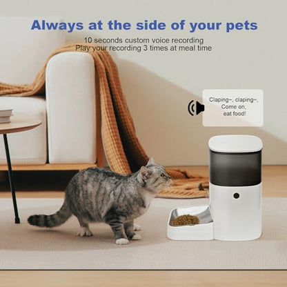 Automatic Cat Feeder, 4L Cat Food Dispenser with 10s Voice Recorder, Pet Feeder up to 8 Meals per Day, Timed Dog Feeder with Dry Food Sealed Ring - color: Jade white-pro
