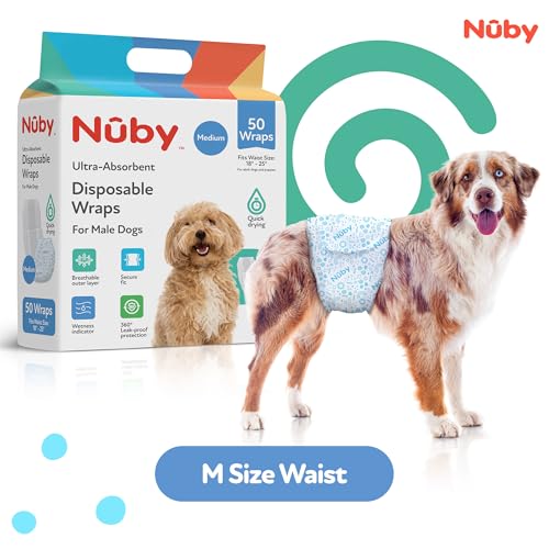 Nuby Pets Disposable Male Dog Wraps with Wetness Indicator, Absorbent & Leak-Resistant Belly Bands for Male Dogs, Medium (18–25” Waist), 50 Count - size: M Waist 18 - 25 in