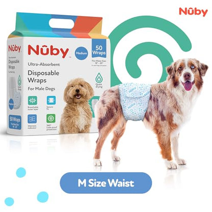 Nuby Pets Disposable Male Dog Wraps with Wetness Indicator, Absorbent & Leak-Resistant Belly Bands for Male Dogs, Medium (18–25” Waist), 50 Count - size: M Waist 18 - 25 in